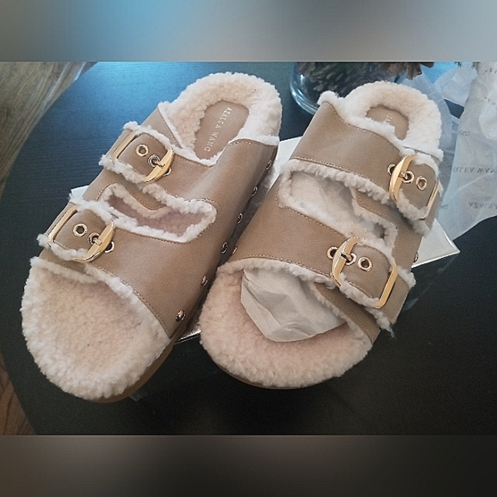 AZAELA WANG Tresor Tan Fuzzy Slide